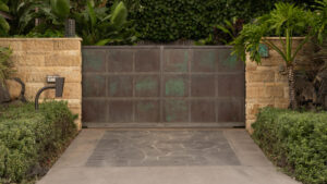 A Black Color Gate With Metal Sheet