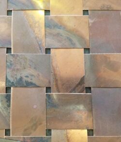 Close up of the woven Lau Hala Close-up of a woven pattern made from rectangular stone tiles.