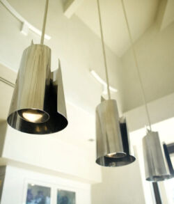 Polished Stainless steel hanging lights Brushed stainless steel pendant lights trio